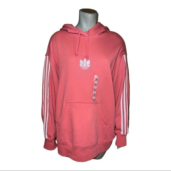 Adidas Loungewear Pink Adicolor 3D Trefoil Oversized Women's Hoodie Medium NWT - Picture 3 of 8